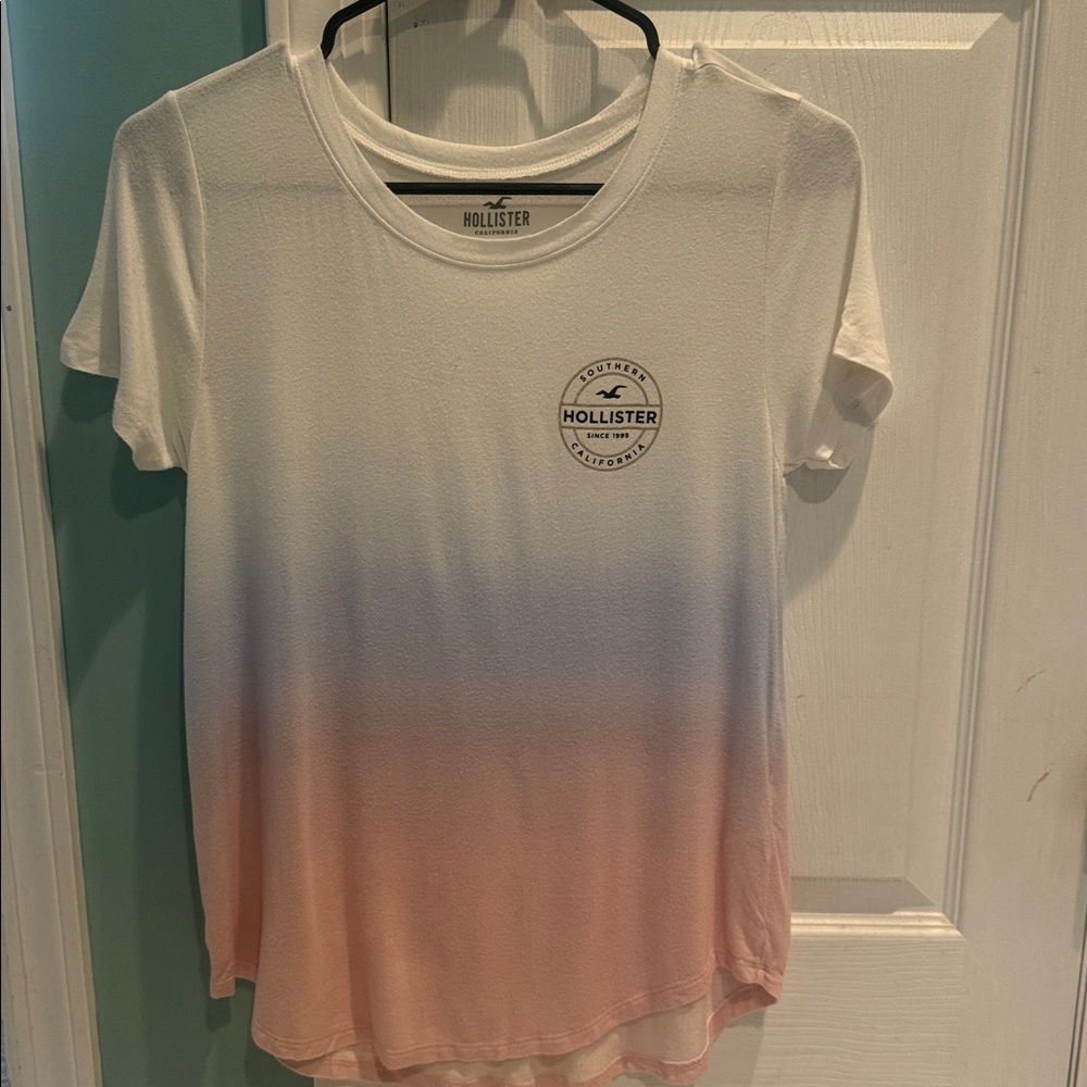 Hollister White and Pink Gradient Tee